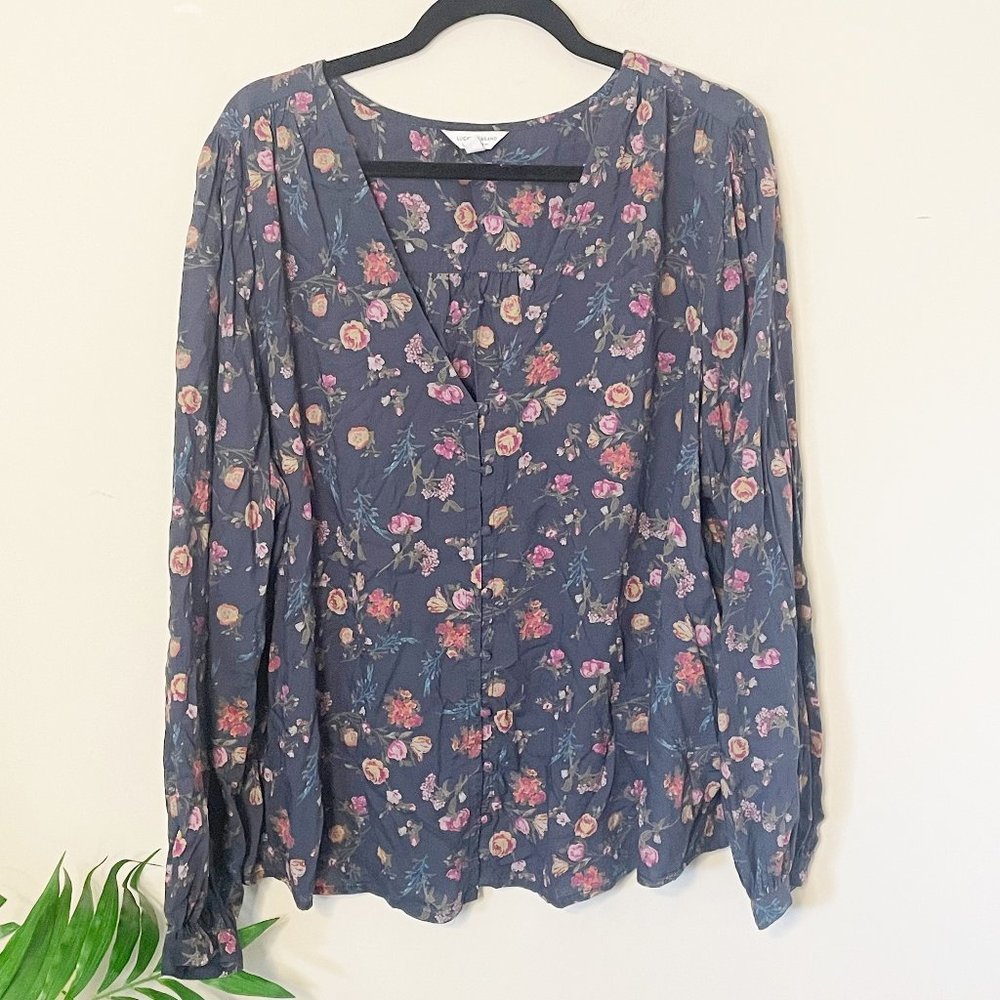 Lucky Brand 100% Modal Floral Puff Sleeve Covered Button Blouse 2X